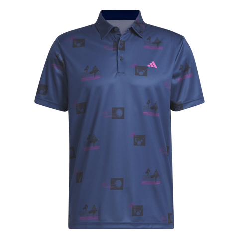 Adidas Allover-Print Golf Polo Shirt - Blue