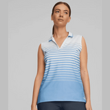 Puma Women's MATTR Stripe Sleeveless Golf Polo - Day Dream