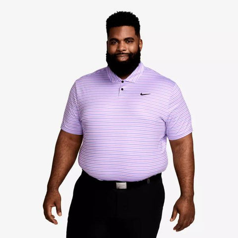 Nike Men s Dri Fit Striped Golf Polo Course Event Logo Purple Lilac