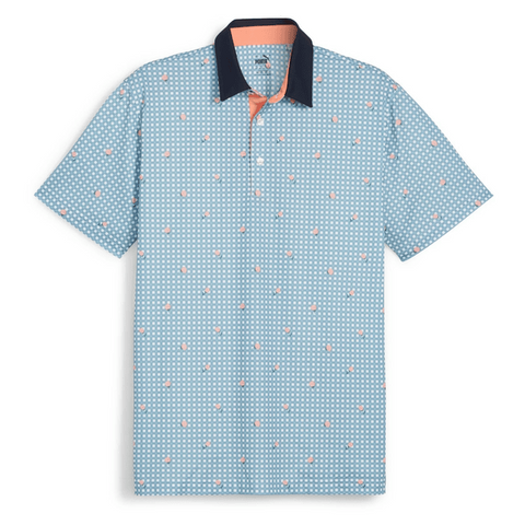 Puma Pique Gingham Golf Polo - Blue